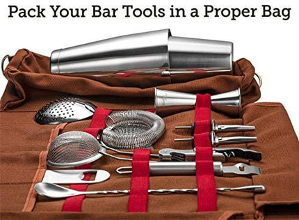 Travel Bartender Kit Bag | Professional 17-piece Bar Tool Set with Stylish Portable Bar Bag and Shoulder Strap for Easy Carry and Storage | Best Travel Bar Set for Home Cocktail Making, Work, Parties