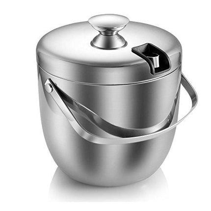 Ice Bucket,Insulated Stainless Steel Double Walled Ice Bucket with Lid,Stainless Steel Ice Tongs -2.8L-Silver