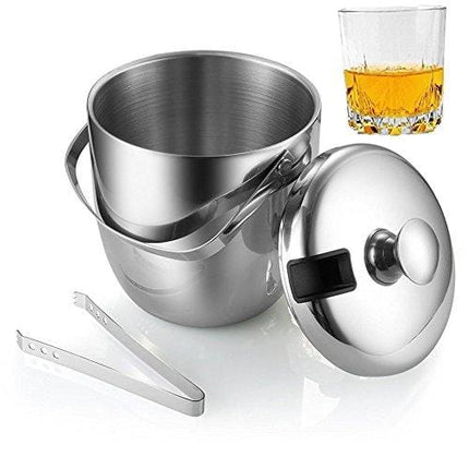 Ice Bucket,Insulated Stainless Steel Double Walled Ice Bucket with Lid,Stainless Steel Ice Tongs -2.8L-Silver