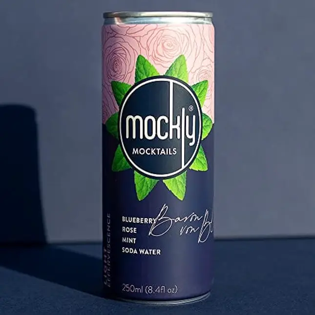 Mockly Baron von Blue Booze-Free Cocktail | Ready To Drink Non-Alcoholic Cocktail | Mocktail Drink Mixer | Blueberry Rose Mint Soda | Zero Proof | 4-Pack