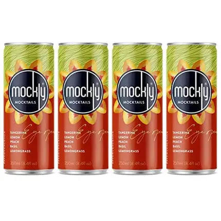 Mockly Eye Opener Booze-Free Cocktail | Ready To Drink Non-Alcoholic Cocktail | Mocktail Drink Mixer | Tangerine Peach Lemon Basil Lemongrass | Zero Proof | 4-Pack