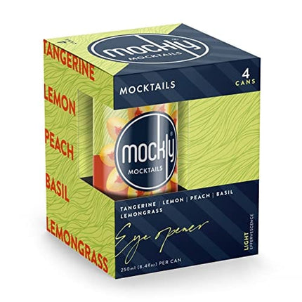Mockly Eye Opener Booze-Free Cocktail | Ready To Drink Non-Alcoholic Cocktail | Mocktail Drink Mixer | Tangerine Peach Lemon Basil Lemongrass | Zero Proof | 4-Pack