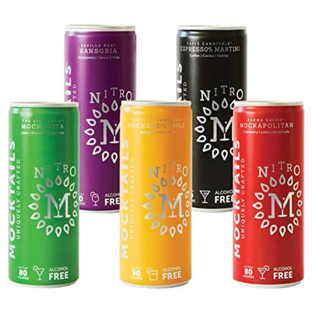 Mocktails Alcohol Free Nitro Variety 12 Pack | Mixed Case of Espresso Martini, Sangria, Moscow Mule, Cosmopolitan, Margarita | Nitrogen Charged | Premium Zero Proof Craft Cocktail | 200ml/6.8oz Cans