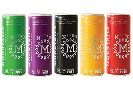 Mocktails Alcohol Free Nitro Variety 12 Pack | Mixed Case of Espresso Martini, Sangria, Moscow Mule, Cosmopolitan, Margarita | Nitrogen Charged | Premium Zero Proof Craft Cocktail | 200ml/6.8oz Cans