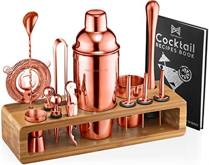 Mixology Bartender Kit: 23-Piece Bar Set Cocktail Shaker Set with Stylish Bamboo Stand | Perfect for Home Bar Tools Bartender Tool Kit and Martini Cocktail Shaker for Awesome Drink Mixing (Copper)
