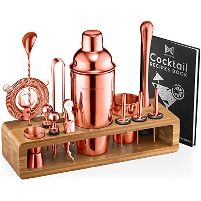 Mixology Bartender Kit: 23-Piece Bar Set Cocktail Shaker Set with Stylish Bamboo Stand | Perfect for Home Bar Tools Bartender Tool Kit and Martini Cocktail Shaker for Awesome Drink Mixing (Copper)