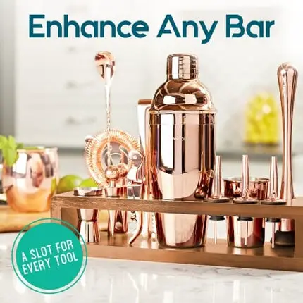 Mixology Bartender Kit: 23-Piece Bar Set Cocktail Shaker Set with Stylish Bamboo Stand | Perfect for Home Bar Tools Bartender Tool Kit and Martini Cocktail Shaker for Awesome Drink Mixing (Copper)