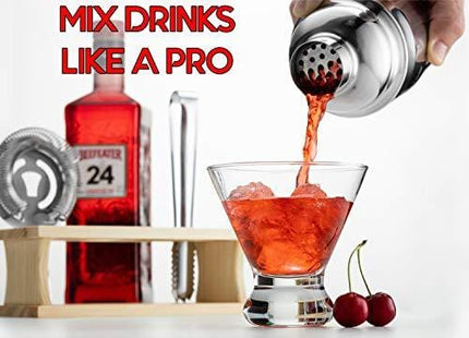 Mixology Bartender Kit with Stand | Bar Set Cocktail Shaker Set for Drink Mixing - Bar Tools: Martini Shaker, Jigger, Strainer, Bar Mixer Spoon, Tongs, Bottle Opener | Best Bartender Kit for Beginners