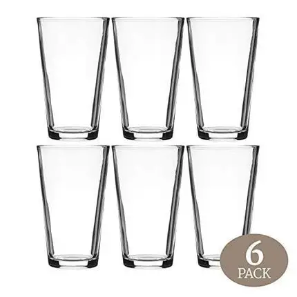 Modvera Drinkware Beer Pint Glass 16 Ounce | Versatile Cocktail Shaker Beer Glass | Perfect for the Pub, Home Bar, or Everyday Use | Ultra Clear Strong Rim Tempered Mixing Beer Glass | Set of 6