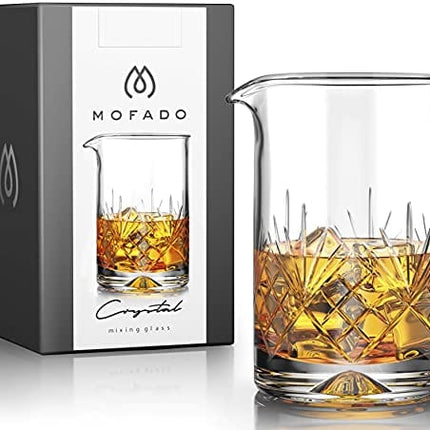 MOFADO Crystal Cocktail Mixing Glass - 18oz 550ml - Thick Weighted Bottom - Premium Seamless Design - Professional Quality