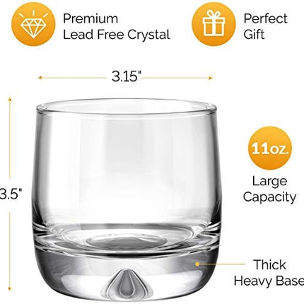 Mofado Crystal Whiskey Glasses - 11oz (Set of 2) - Thick Weighted Bottom - Hand Blown Crystal in a Gift Box - Perfect for Scotch, Bourbon, Manhattans, Old Fashioned Cocktails