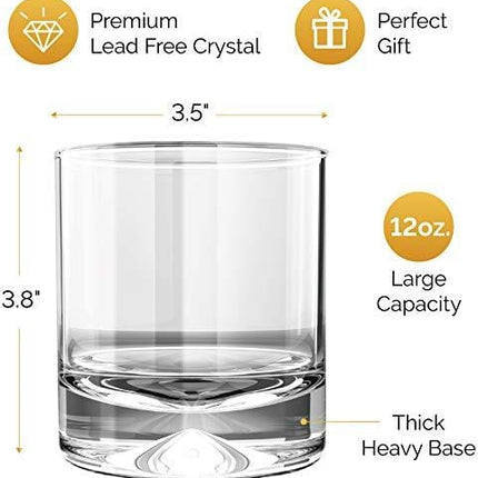 MOFADO Crystal Whiskey Glasses - Classic - 12oz (Set of 2) - Hand Blown Crystal - Thick Weighted Bottom Rocks Glasses - Perfect for Scotch, Bourbon and Old Fashioned Cocktails