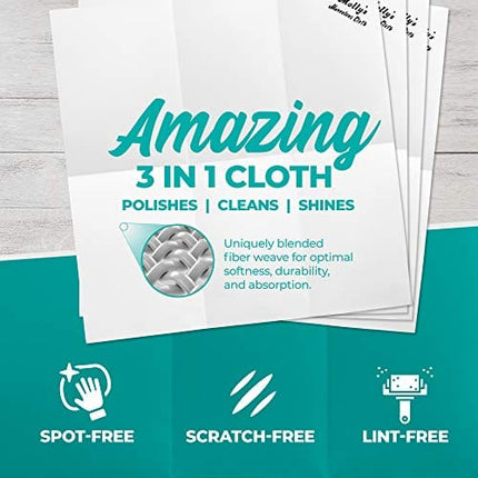 Molly's Marvelous Cloth, Streak-Free, Lint-Free Microfiber Cleaning Cloth, Polishing Cloth for Glass, Stainless Steel, Use for Kitchen, Bath, Cars, Detailing, Reusable (4pk, White)
