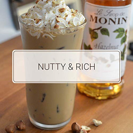 Monin - Hazelnut Syrup, Nutty Taste of Caramelized Hazelnut, Natural Flavors, Great for Mochas, Lattes, Smoothies, Shakes, and Cocktails, Non-GMO, Gluten-Free (750 ml)