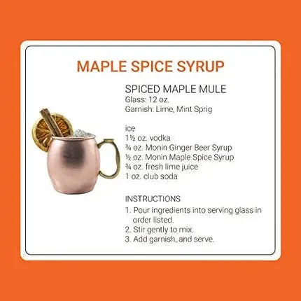 Monin - Maple Spice Syrup, Hints of Gingerbread and Cinnamon, Natural Flavors, Great for Cocktails, Lattes, Mochas, and Iced Coffees, Non-GMO, Gluten-Free (750 ml)