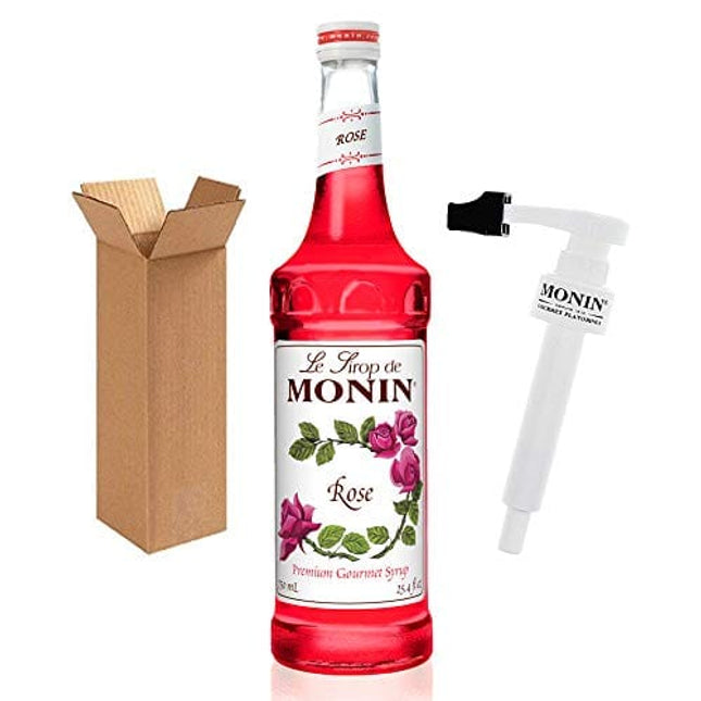 Monin - Rose Syrup with Monin BPA Free Pump, Boxed, Elegant and Subtle, Great for Cocktails, Mocktails, and Soda, Gluten-Free, Non-GMO (750 ml)