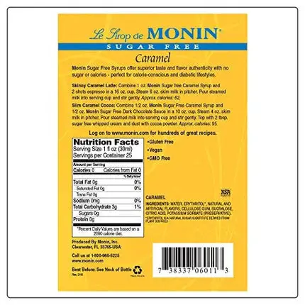 Monin - Sugar Free Caramel Syrup, Mild and Sweet, Great for Coffee and Desserts, Gluten-Free, Non-GMO (750 ml)