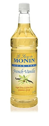 Monin - Sugar Free French Vanilla Syrup, Bold Vanilla Bean Flavor, Great for Coffee, Cocktails, & Lattes, Gluten-Free, Vegan, Non-GMO (1 Liter)