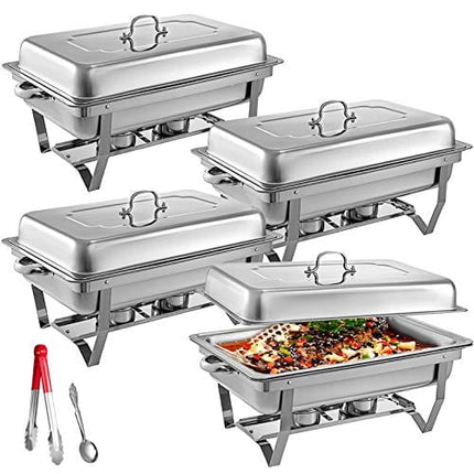Mophorn Chafing Dish 4 Packs 4 Quart Stainless Steel Full Size Rectangular Chafers for Catering Buffet Warmer Set with Folding Frame