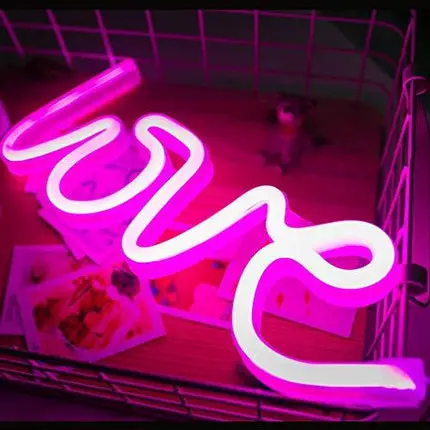 MorTime Love Neon Signs, LED Neon Light for Party Supplies, Girls Room Decoration Accessory, Table Decoration, Children Kids Gifts (Pink Love)