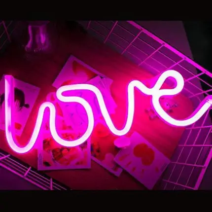 MorTime Love Neon Signs, LED Neon Light for Party Supplies, Girls Room Decoration Accessory, Table Decoration, Children Kids Gifts (Pink Love)