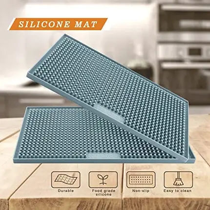 MR.CHOU Silicone Bar Mat, Thick Durable Dish Drying Mats for Kitchen Counter, Heat-Resistant & Food Safe Coffee Mat for Cafe Restaurants, 12" X 6" Dishwasher Safe Spill Mat, 2 PCS Gray