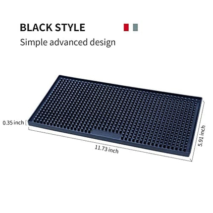 MR. CHOU Silicone Bar Mat,Dish Drying Mat, Heat Resistant Mat,2 Pack 12" x 6",Bar service spill mat for Kitchen Countertop and Tabletop, Non-Spill & Non-Toxic.(Black)