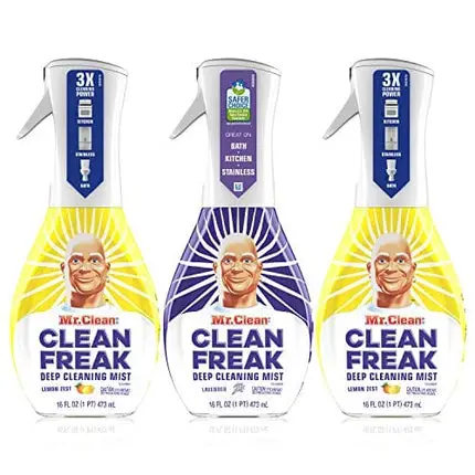Mr. Clean Multi Surface Cleaner, Clean Freak Spray for Bathroom & Kitchen Cleaner, Lavender & Lemon Scent, 3 Count (16 fl oz Each)
