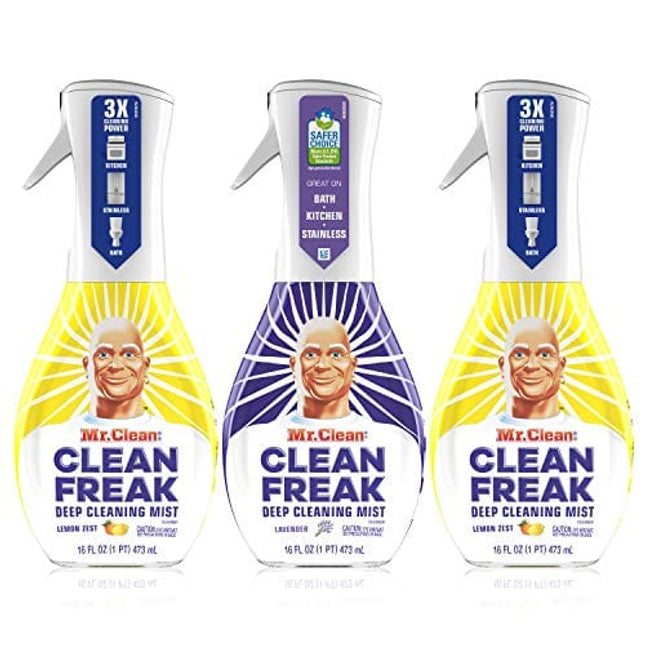 Mr. Clean Multi Surface Cleaner, Clean Freak Spray for Bathroom & Kitchen Cleaner, Lavender & Lemon Scent, 3 Count (16 fl oz Each)