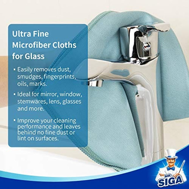 MR.SIGA Ultra Fine Microfiber Cloths for Glass, Pack of 12, 35 x 40cm 13.7" x 15.7"