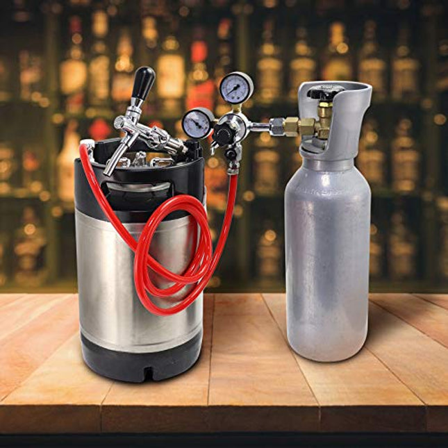 MRbrew 5FT Ball Lock Gas Line, Kegerator Sankey Keg Tap Draft Beer Homebrew I.D 5/16'' Ball Lock Quick Disconnect CO2 Dispensing Brewing Red Tubing Gas Hose Assembly with Nipple Barb and Hose Clamp