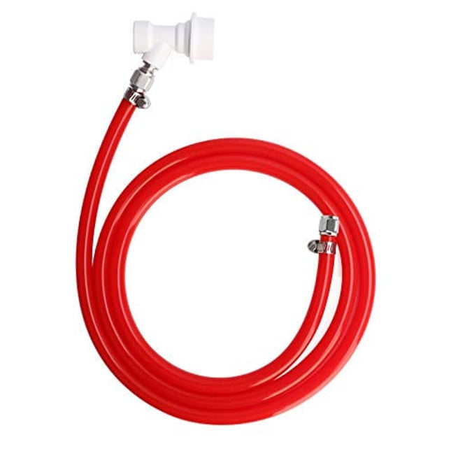 MRbrew 5FT Ball Lock Gas Line, Kegerator Sankey Keg Tap Draft Beer Homebrew I.D 5/16'' Ball Lock Quick Disconnect CO2 Dispensing Brewing Red Tubing Gas Hose Assembly with Nipple Barb and Hose Clamp