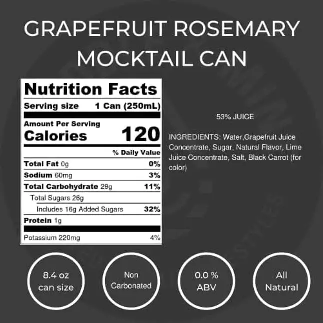 MUDDLE & MINT Mocktails Non-alcoholic Drinks Canned Mocktails, Ready-To-Drink, Non-Carbonated Mocktail or Mixer | Award Winning | Grapefruit Rosemary