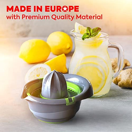 Mueller Citrus Lemon Orange Juicer, Hand Squeezer Rotation Press, Manual Juicer with Easy Pour Spout, European Made, Dishwasher Safe, Gray