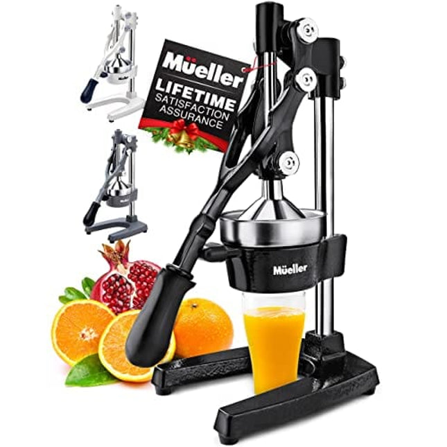 Mueller Professional Citrus Juicer - Manual Citrus Press and Orange Squeezer - Metal Lemon Squeezer - Premium Quality Heavy Duty Manual Orange Juicer and Lime Squeezer Press Stand, Black