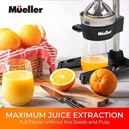 Mueller Professional Citrus Juicer - Manual Citrus Press and Orange Squeezer - Metal Lemon Squeezer - Premium Quality Heavy Duty Manual Orange Juicer and Lime Squeezer Press Stand, Black