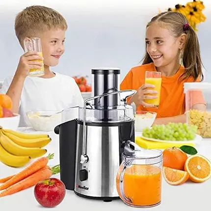Mueller Austria Juicer Ultra 1100W Power, Easy Clean Extractor Press Centrifugal Juicing Machine, Wide 3" Feed Chute for Whole Fruit Vegetable, Anti-drip, High Quality, Large, Silver