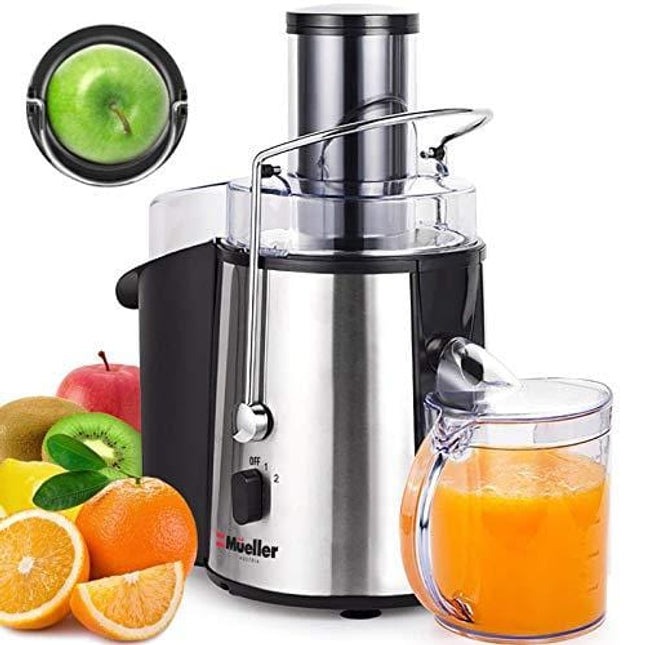 Mueller Austria Juicer Ultra 1100W Power, Easy Clean Extractor Press Centrifugal Juicing Machine, Wide 3" Feed Chute for Whole Fruit Vegetable, Anti-drip, High Quality, Large, Silver