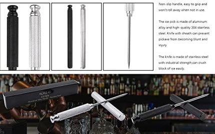 MUMIAO Ice Picks Aluminium Alloy Handle Stainless Steel Knife With Safety Cover Ice Tool Kitchen Tool for Restaurant Bar Home (Silver)