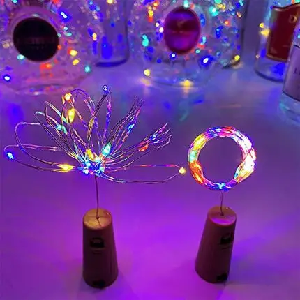 MUMUXI 10 Pack 20 LED Wine Bottle Lights with Cork, 3.3ft Silver Wire Cork Lights Battery Operated Fairy Mini String Lights for Liquor Bottles Crafts Party Wedding Halloween Christmas Decor,Colorful