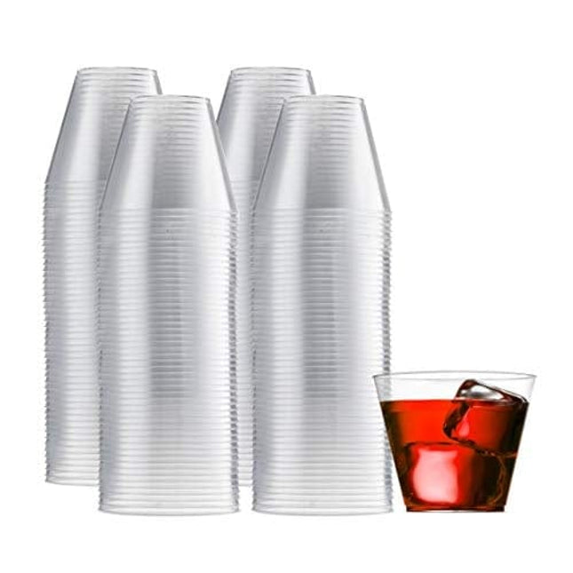 200 Clear Plastic Cups 9 Oz Old Fashioned Tumblers Fancy Disposable Wedding Party Cups Recyclable and BPA-Free