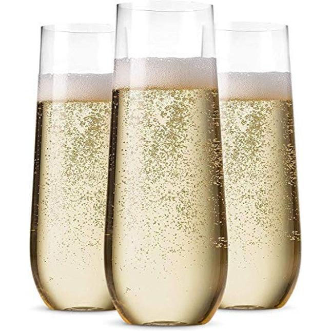 36 Pack Stemless Plastic Champagne Flutes Disposable 9 Oz Clear Plastic Toasting Glasses Shatterproof Recyclable and BPA-Free