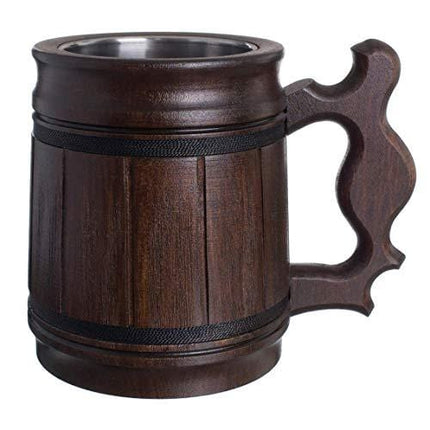 Handmade Beer Mug Oak Wood Stainless Steel Cup Box Natural 0.3L 10oz Classic Brown
