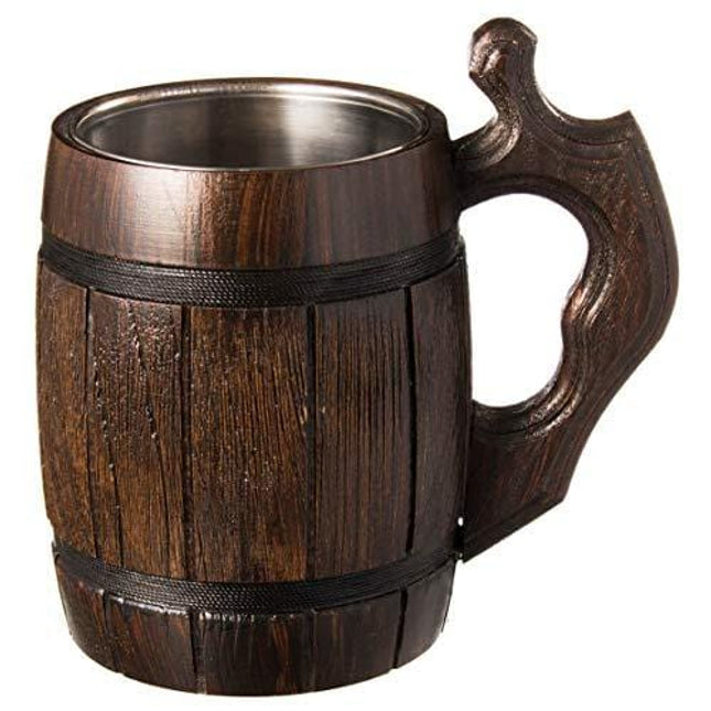 Handmade Beer Mug Oak Wood Stainless Steel Cup Natural Eco-Friendly 0.6 liters 20 ounces Barrel Brown