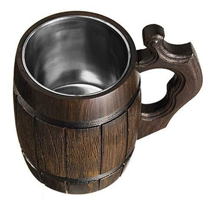 Handmade Beer Mug Oak Wood Stainless Steel Cup Natural Eco-Friendly 0.6 liters 20 ounces Barrel Brown