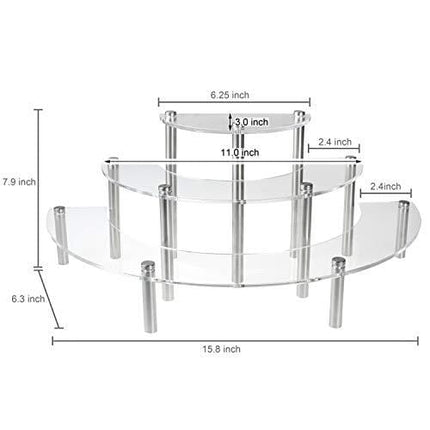 MyGift 3-Piece Set Clear Acrylic Half Moon Server Cupcake Dessert Display Stand, Tabletop Collectible Showcase Risers