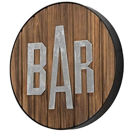 MyGift Rustic Round Burnt Wood & Galvanized Bar Sign Wall Decor