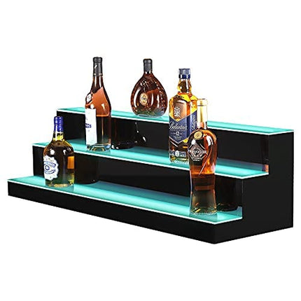 NC 40 Inch LED Lighted Liquor Bottle Display 2 Step Illuminated Bottle Shelf 3 Tier Home Bar Drinks Lighting Shelves with Remote Control (3 Tier, 40 inch)