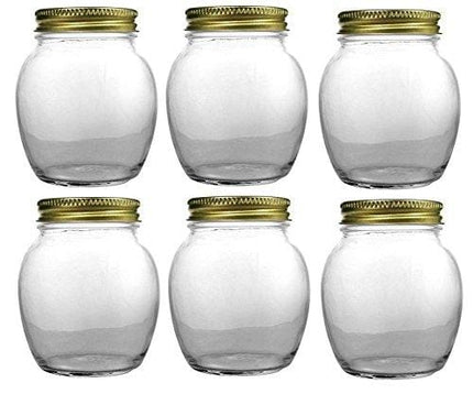 Nakpunar 6 pcs, 12 oz Globe Jars with Gold Lids