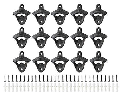 NATGAI 15pcs Cast Iron Wall Mount Bottle Openers, Mounting Hardware Included, Vintage Rustic Bar